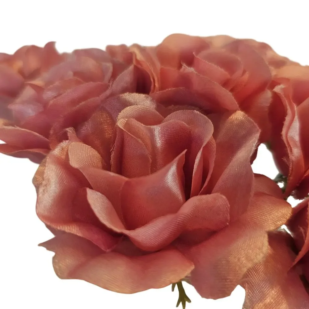 Pink Satin Open Rose Stems Artificial Flowers Wedding Craft 2.5